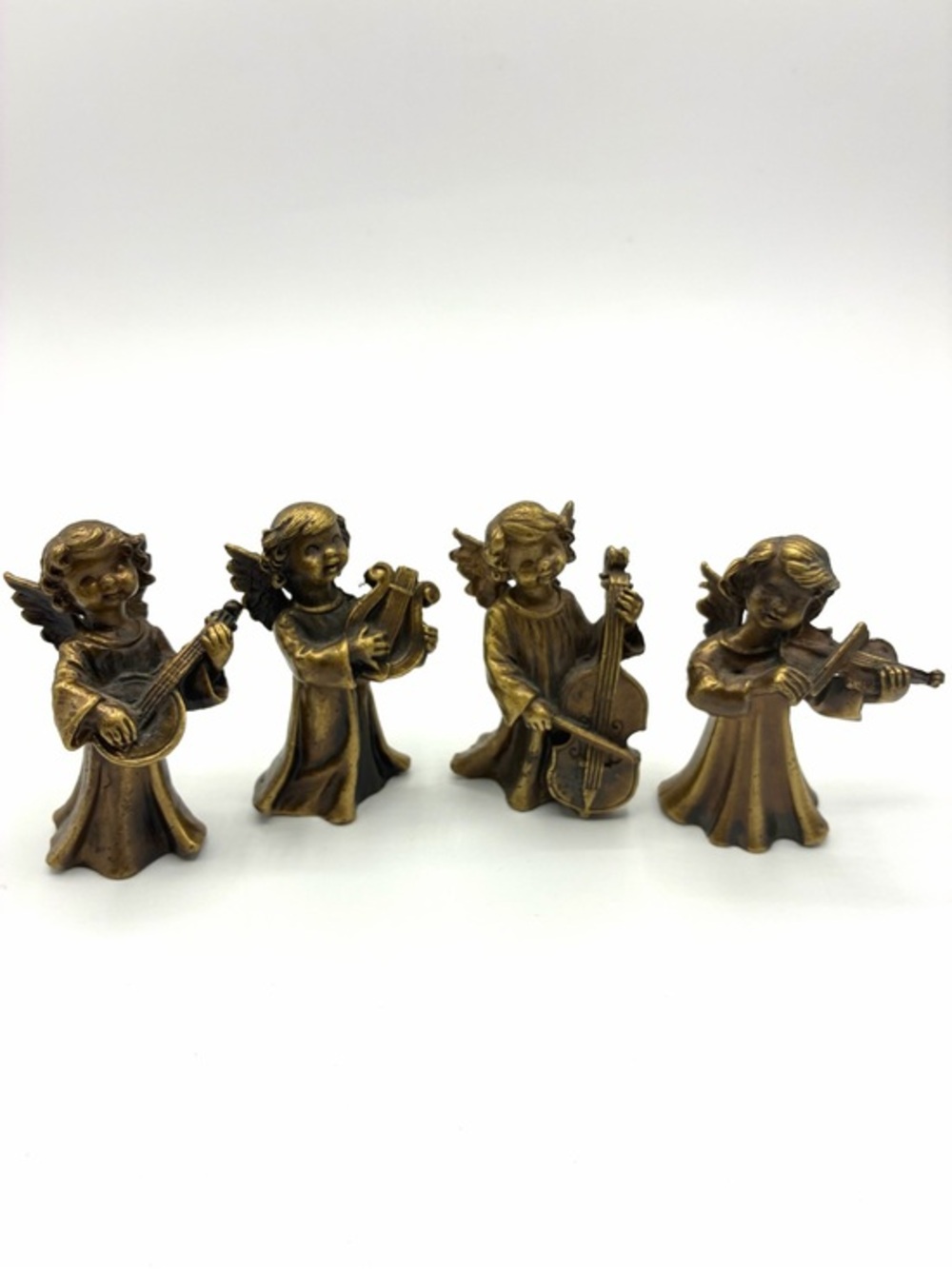 Vintage Heavy Cast Brass Cherub Angel Musicians Set Banjo Lyre Violin Cello